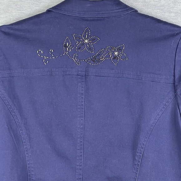 Susan Graver Womens 1X Metal Floral 3D Embellished Jacket Pockets Art To Wear - Picture 5 of 16